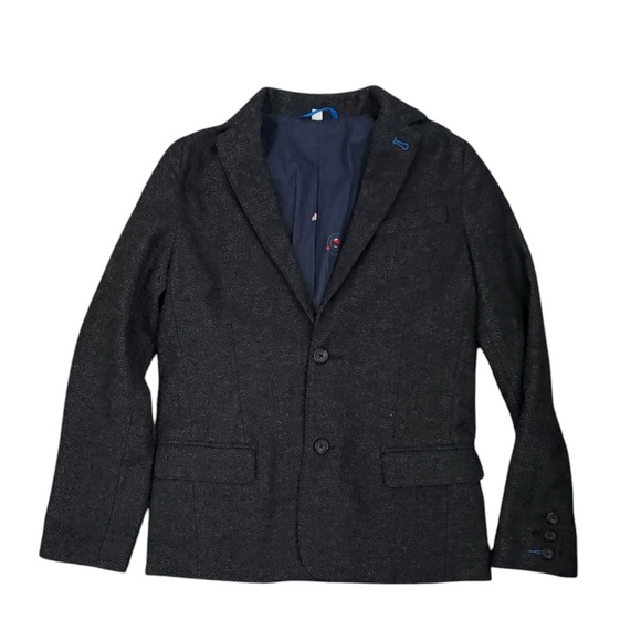Mini Boden Gray Tweed Herringbone Boys Wool Blazer With Fun Space Theme Lining - Picture 1 of 5